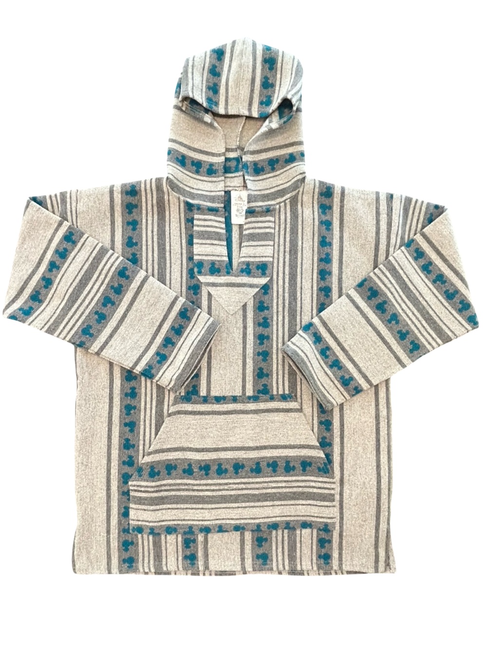 Disney Parks Mickey Mouse Baja Hoodie Poncho Pullover Striped Gray blue EUC S